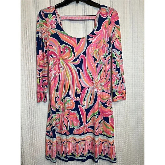 Lilly Pulitzer Size XXS Women's 3/4 Sleeve Knit Dress Navy Blue Pink A18